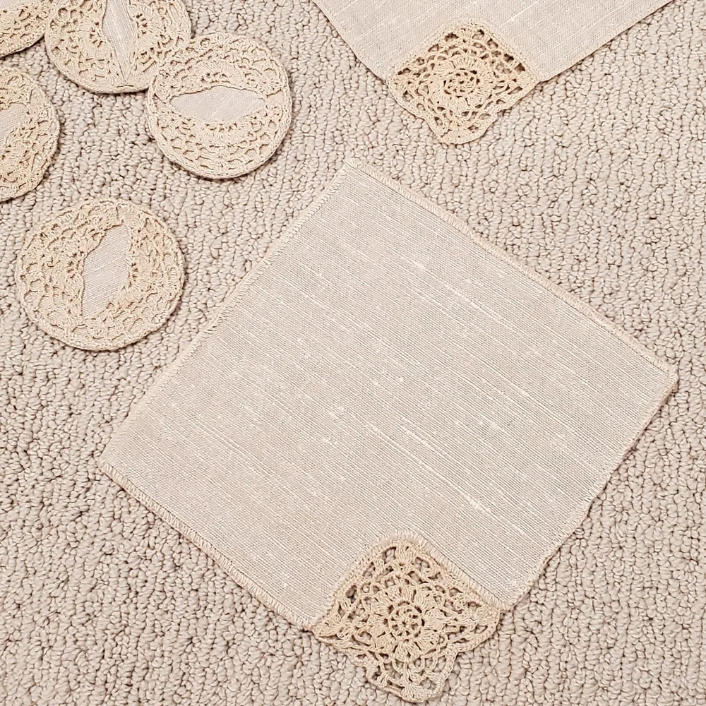 Vtg Irish Linen Crochet Lace Napkin+Doily 16 Pc Set, Tan, Never Used